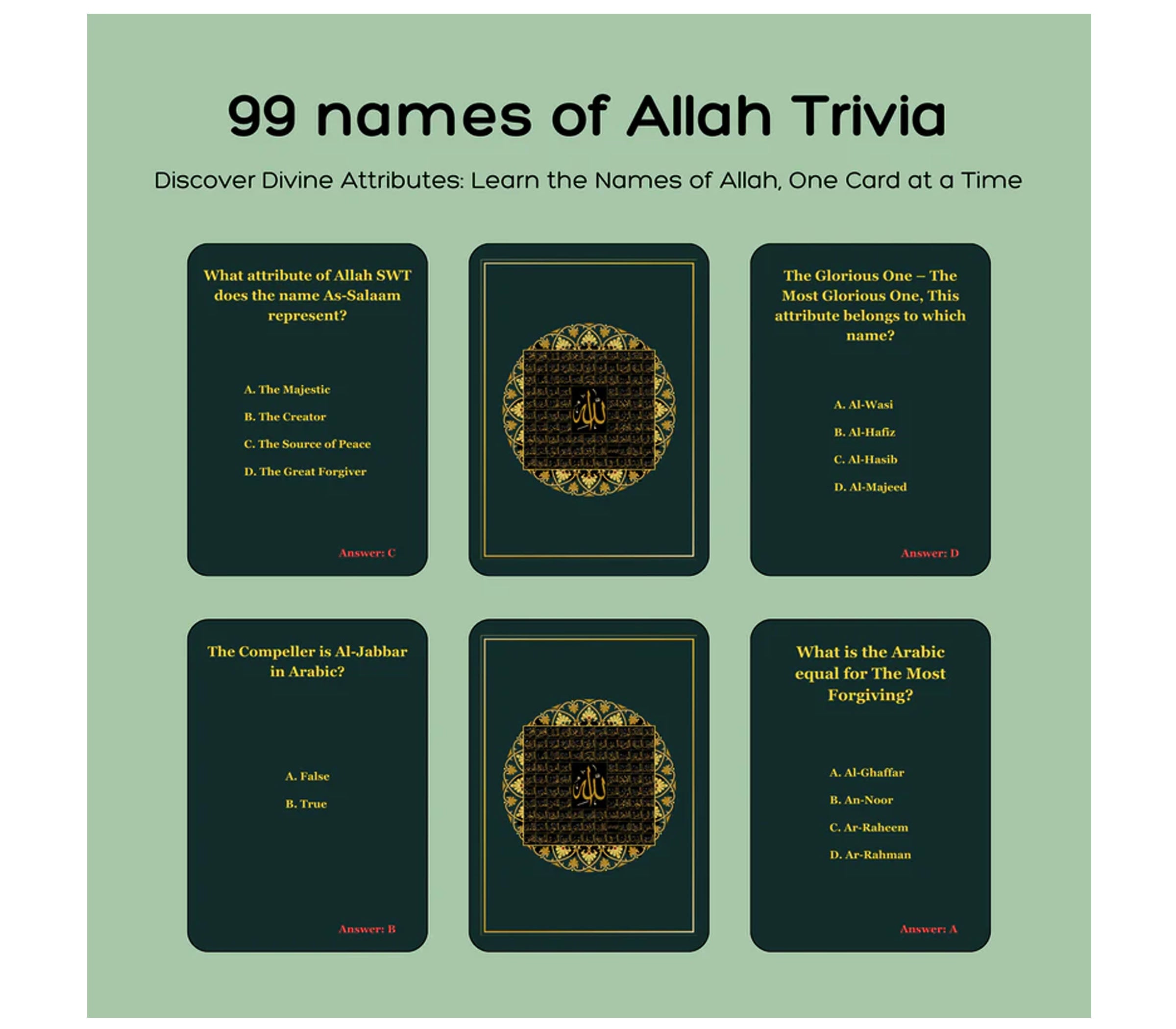 Islamic Trivia - The 99 Names Allah Trivia Cards